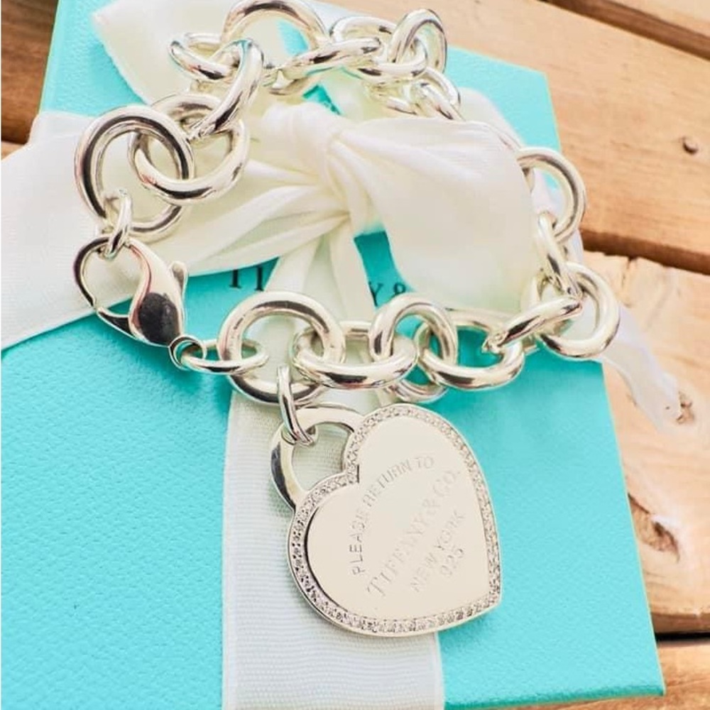 ♥️ Tiffany Sterling Silver Diamond RTT Heart Tag Bracelet♥️